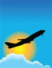 silhouette of a plane flying over the clouds