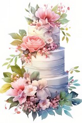 Watercolor wedding cake with Generative AI technology