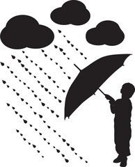 Silhouette child with umbrella, illustration