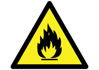 Flammable Fire Hazard warning symbol on yellow triangular sign