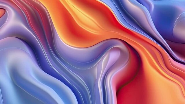 Abstract colored liquid motion video background with slow movement, thick layer of paint, marble effect, light blue and orange fluid