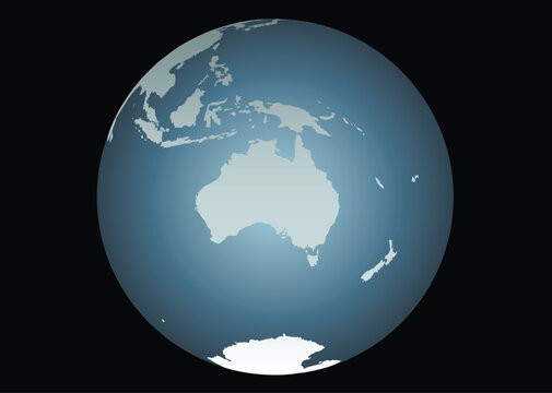 Australia (Vector). Accurate map of Australia, South East Asia, New Zealand. Mapped onto a globe. Includes New Guinea, Philipines, Antarctica, New Caledonia, smaller islands etc