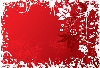 Valentines grunge background with flowers and hearts, vector illustration