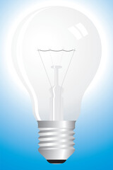 Clear light bulb on blue - idea concept