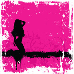 Silhouette of a sexy female on grunge background