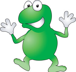 An illustration of a jolly waving frog