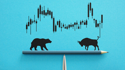 Bull or bear market symbol. Business bull vs bear market concept.