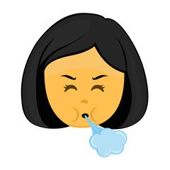vector illustration emoticonon face woman cartoon yellow blowing air