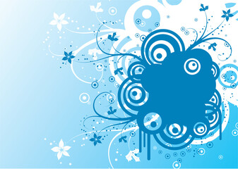 Abstract retro floral background with circles, vector illustration