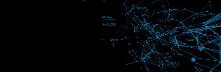 Technology digital abstract background. 3d Network particles and plexus wave. Ai, big data, science concept.