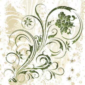 Grunge paint floral background with bug, element for design, vector illustration