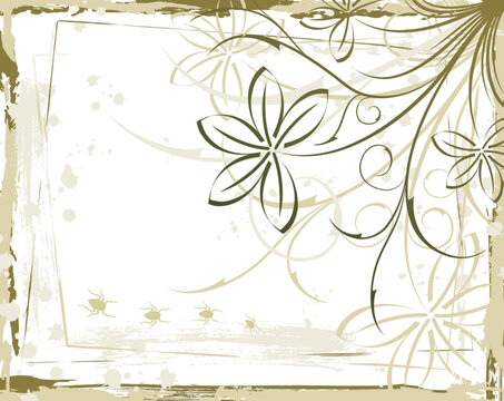 Abstract grunge floral frame with bug, element for design, vector illustration