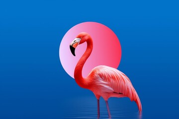 pink flamingo on blue background