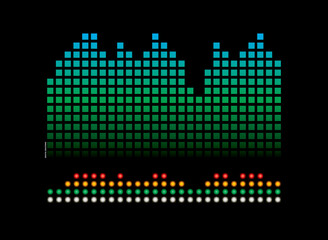Fototapeta na wymiar musical abstract background showing flashing lights and a volume graph