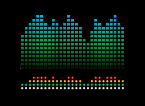 musical abstract background showing flashing lights and a volume graph