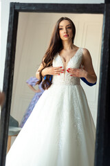 Naklejka premium Stylish fashion woman bride wedding dress