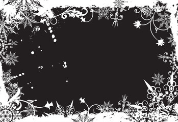 Winter grunge floral frame, vector illustration