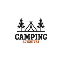 Creative outdoor logo of camping and adventure travel vacation forest design illustration idea