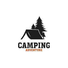 Creative outdoor logo of camping and adventure travel vacation forest design illustration idea