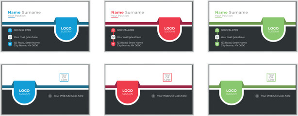 business card Double-sided creative and modern horizontal different color on one  vector template. Simple clean and multi color with white business card template.