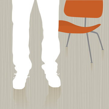 Man Standing by Chair abstract with reflection. Easy-edit layered vector file--No transparencies or strokes!