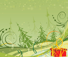 Abstract christmas background with christmas tree and gift, element for design, vector illustration