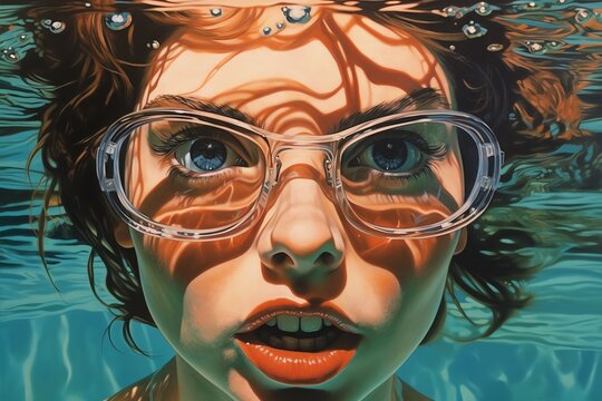 woman swimming underwater in glasses