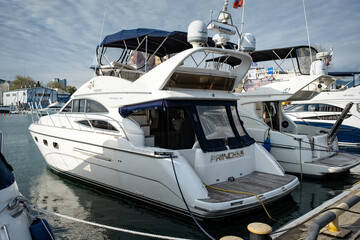 Russia, Sochi - April 13, 2023, seaport, Ships and yachts at the pier