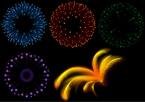 Fireworks Set - Detailed and colored vector illustration with special lightning effects.