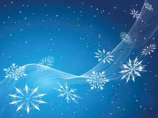 Fototapeta na wymiar Background of snowflakes and flowing lines