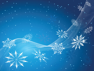 Background of snowflakes and flowing lines