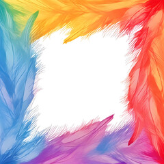 Colorful Feathers Frame, Transparent Vector Background Option