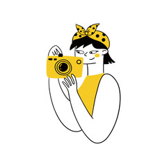 young photographer makes photo outline illustration