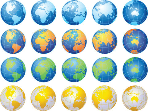 vector illustration - Set from 25 isolated multi-coloured globes
