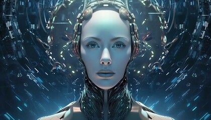 Futuristic woman, fantasy future, space aliens, robots, ai generated