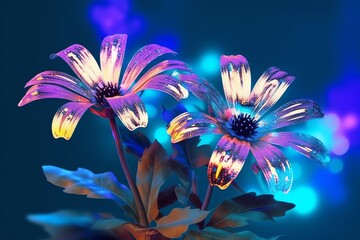 Fototapeta na wymiar Magic flowers, Glowing, ai generative