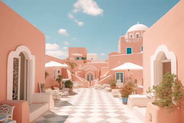 Naklejka premium church in Oia city, Santorini in Greece, ai generated