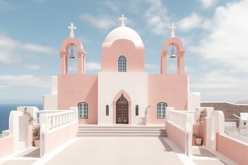 Obraz premium church in Oia city, Santorini in Greece, ai generated