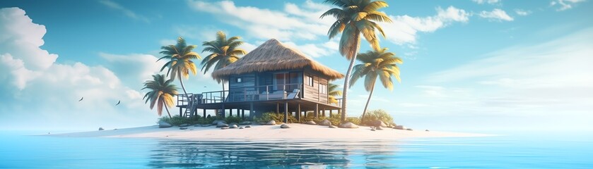 Fototapeta na wymiar tropical island with palm trees and sea, ai generated