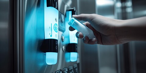 Cleaning an Elevator Button Panel. Prioritizing Disinfection and Hygiene. generative ai
