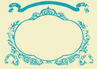 Frame with banner and floral elements around . Vector illustration.