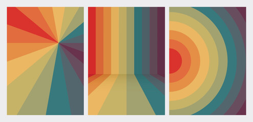 Obraz premium Set of vector abstract templates. A4 retro covers. Rainbow posters.