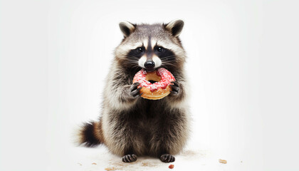 racoon eating a donut. ai generative