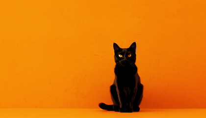 cat on orange wall. ai generative