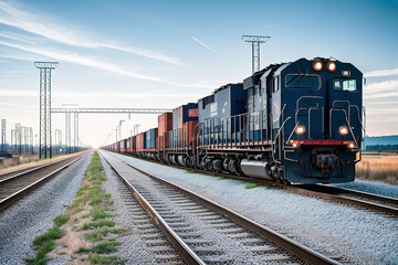 Fototapeta na wymiar Freight train with cargo containers, generative ai.