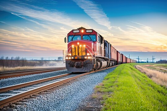 Freight train with cargo containers, generative ai.