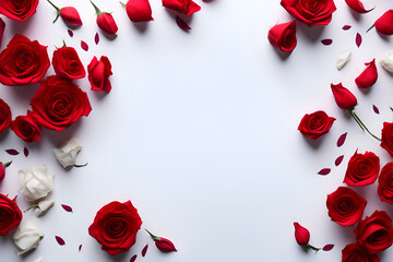 red rose petals with space for copy