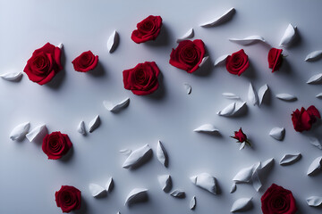 red rose petals on white