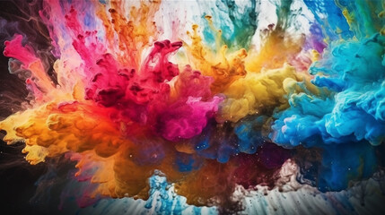 Explosion of multi-colored paints. Generative AI