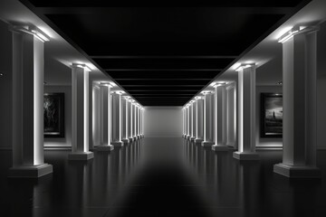 Black corridor background. Ai art. Black interior
